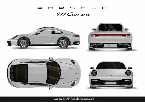 porsche 911 car advertising template modern different views outline 