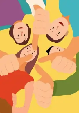 positive background young people thumbup hands cartoon characters