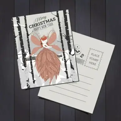 postcard template christmas theme angel snowfall icons
