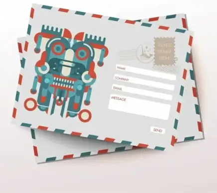 postcard template retro ethnic icon decor