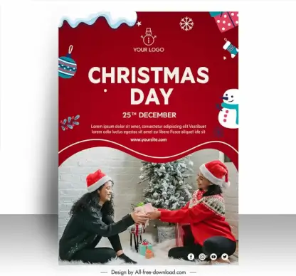poster christmas day template dynamic realistic women giving gifts sketch xmas elements decor 