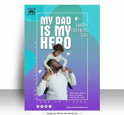 poster happy fathers day template cute realistic dad son sketch
