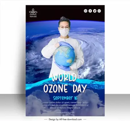 poster international day for the preservation of the ozone layer template man holding globe outer space sketch modern realistic design 