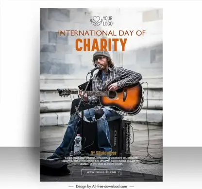 poster international day of charity template guitarist singing sketch realistic design 