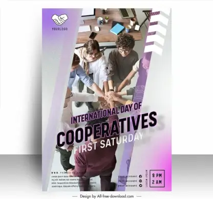 poster international day of cooperatives template dynamic realistic design workplace scene sketch