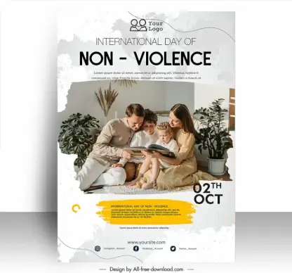 poster international day of non violence template happy family together sketch modern realistic design 