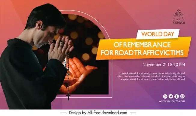 poster international day of remembrance for road traffic victims template man praying sketch realistic design bokeh light decor