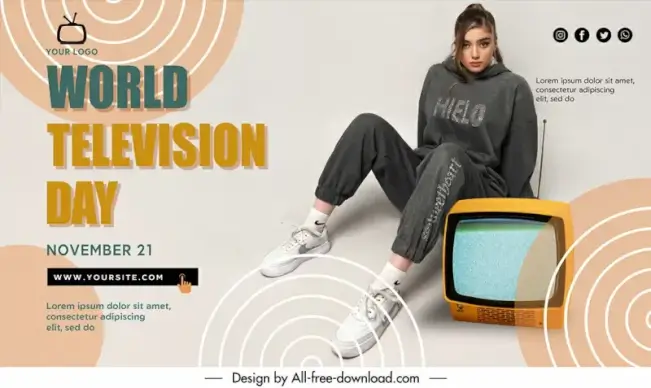 poster international television day template young girl sketch realistic design circles decor 