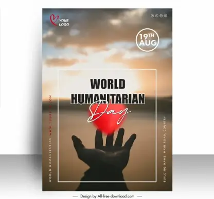 poster international world humanitarian day template closeup hand holding hear sky scene sketch dark design 