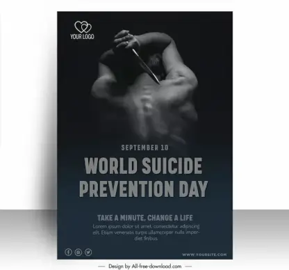 poster international world suicide prevention day template dark retro design man knife sketch