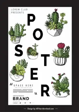 poster template cactus pots decor classical design