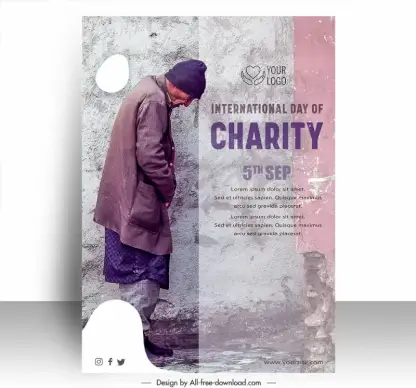poster world day of charity template poor homeless man sketch realistic retro design 