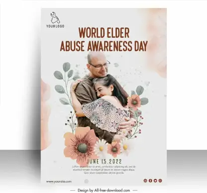 poster world elder abuse awareness day template happy couple hugging sketch flowers decor