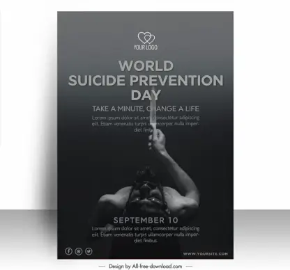 poster world suicide prevention day template dark retro design man with knife sketch