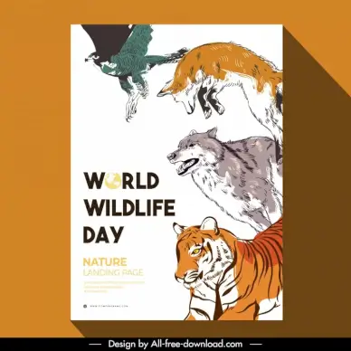 poster world wildlife day template dynamic retro handdrawn species sketch