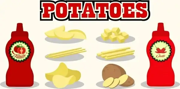 potato cuisines advertising red sauce bottles decoration