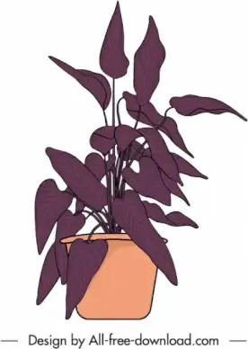 potted houseplant icon classical handdrawn design