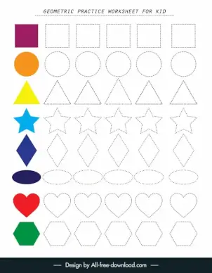 practice sheet education for children template handdrawn geometric shapes outline 