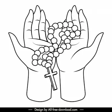 praying hands logotype black white holy cross rosary sketch