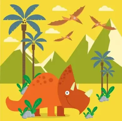 prehistory drawing dinosaur icons multicolored sketch