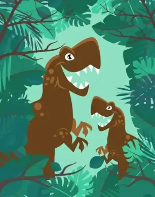 prehistory drawing fierce dinosaur green jungle icons