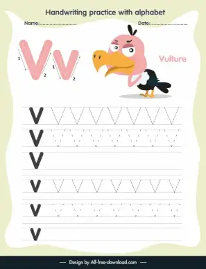 preschool education handwriting practice template alphabet letter tracing v funny vulture outline 