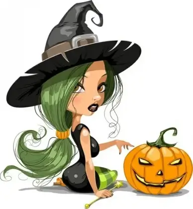 Pretty Witch with Halloween Vector Illustration