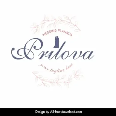 prilova wedding planner logo template elegant flat silhouette calligraphy couple leaves decor