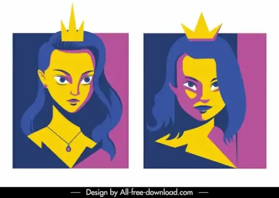 princess avatar young girl sketch colored classic design