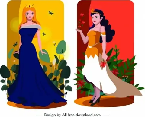 princess icons colored cartoon characters