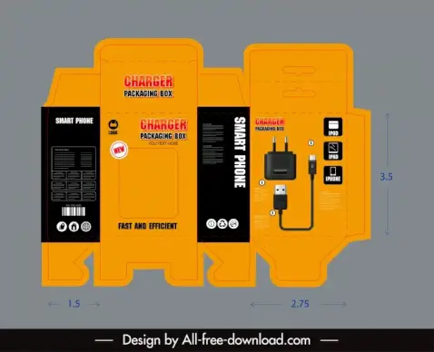 printed charger packaging box template flat modern papercut design