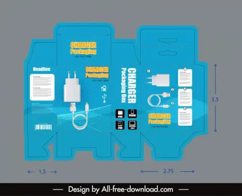 printed charger packaging box template flat modern sketch