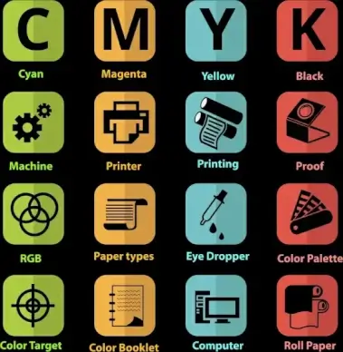 printer signs collection colored squares isolation