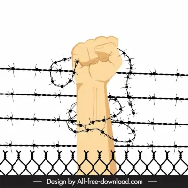 prison objection icon inmate hands bared wire sketch