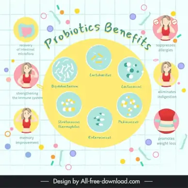 probiotic infographic template flat circles woman medical elements 