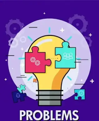 problem conceptual background lightbulb puzzle joints gears icons