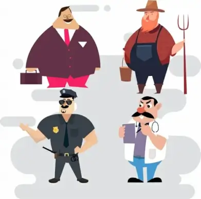 profession icons businessman farmer police doctor characters