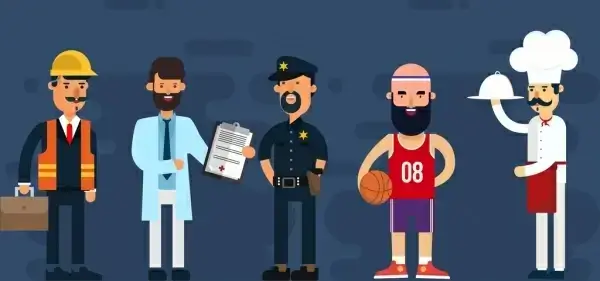 profession icons engineer doctor police cook athelete characters