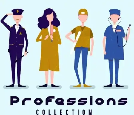 profession icons man woman cartoon characters