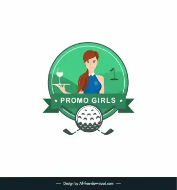 promo girls logotype symmetric design isolated cute lady golf elements sketch