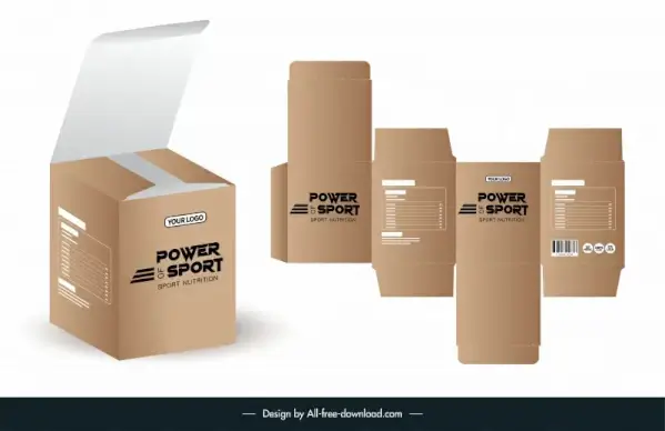 protein powder corrugated box packaging design elements 3d sketch