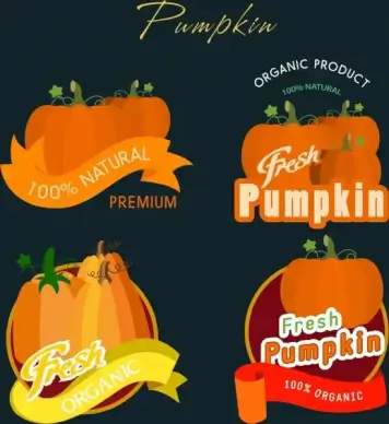 pumpkin logotypes collection orange design ribbon calligraphic decor