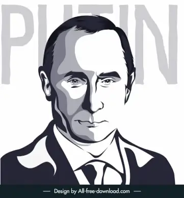 putin portrait icon flat classical handdrawn outline 