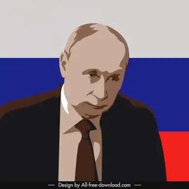 putin president portrait template russia flag backdrop silhouette sketch