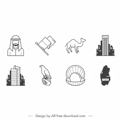 qatar icons sets black white symbols sketch