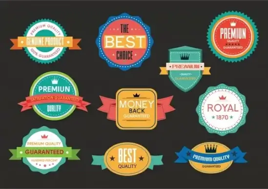quality promotion badges design with various retro styles