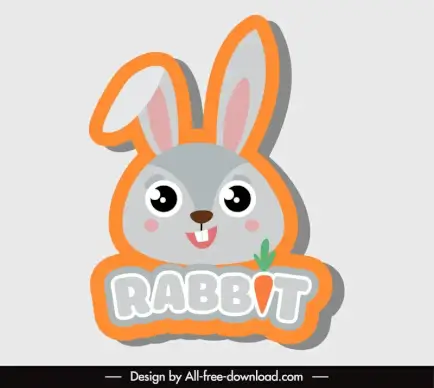 rabbit animal badge template cute cartoon flat sketch