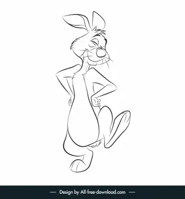 rabbit dancing in my friends tigger pooh cartoon icon black white handdrawn outline