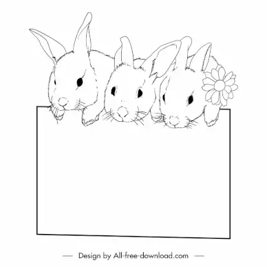 rabbit easter border template cute handdrawn sketch