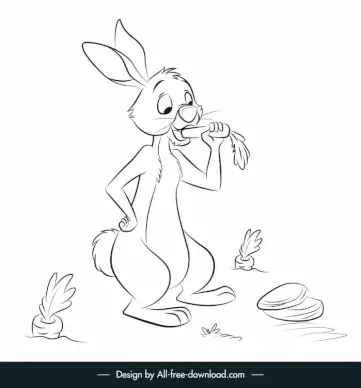 rabbit eats carrot in my friends tigger pooh cartoon icon black white handdrawn outline